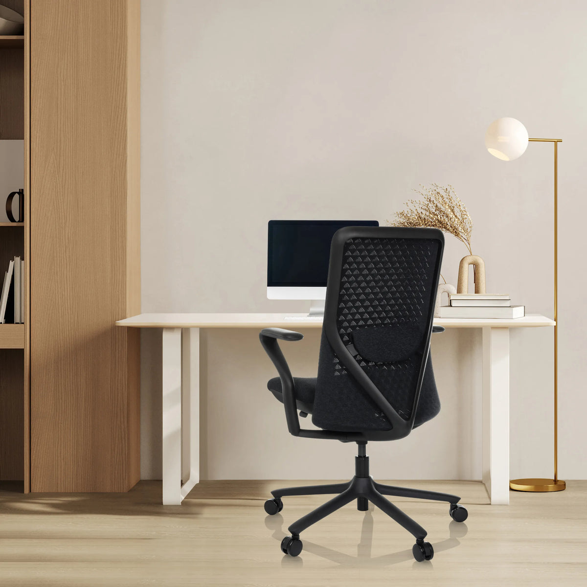 High End -toimistotuoli VERVIO-tuolin takanäkymä verkkoselkänojalla, musta, valmistaja hjh OFFICE