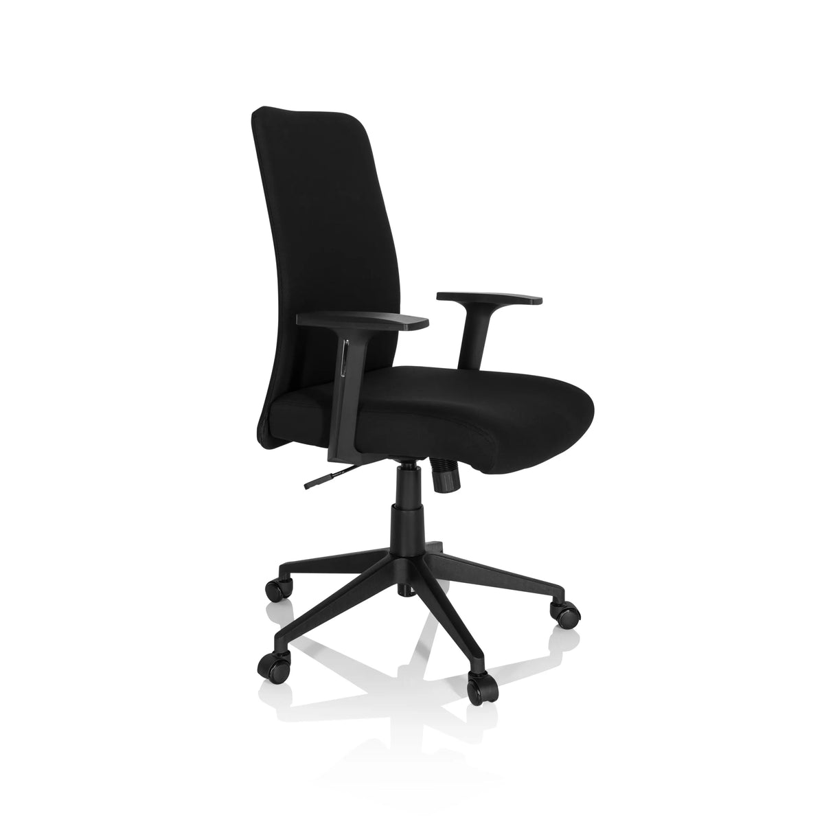 Musta Home Office -toimistotuoli COSIO I käsinojilla ja viisipyöräisellä jalustalla, valmistaja hjh OFFICE – 360 asteen näkymä (etuviistonäkymä 60°)
