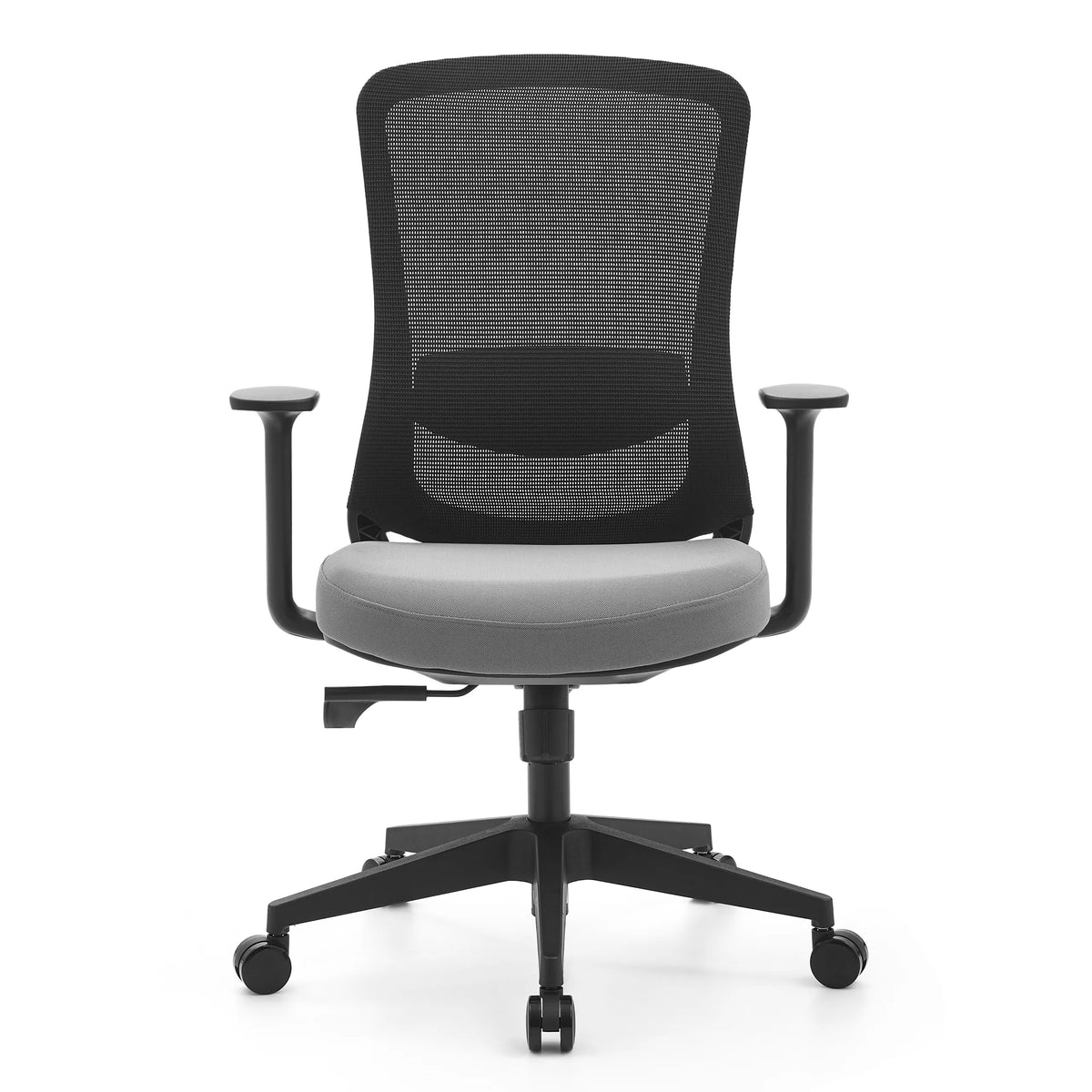 Mustaharmaa Home Office -toimistotuoli Sedito verkkoselkänojalla ja viisisakaraisella rullajalustalla, valmistaja hjh OFFICE – 360 asteen näkymä (etunäkymä 0°)