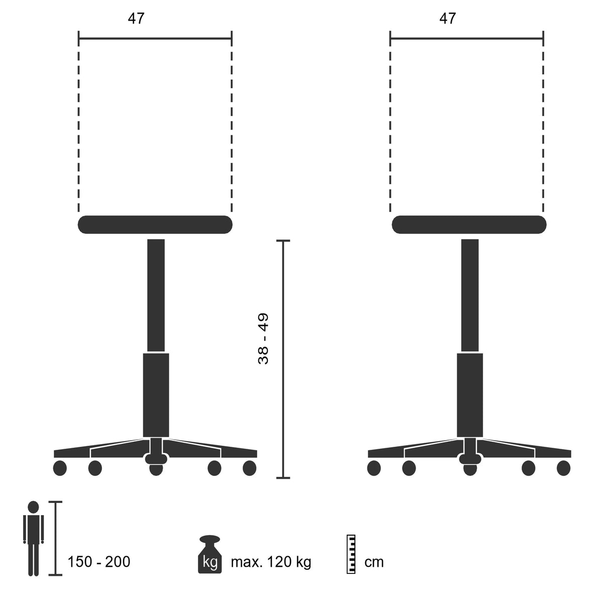 Rahit SARANTO tekninen piirustus, leveys 47 cm, valmistaja hjh OFFICE