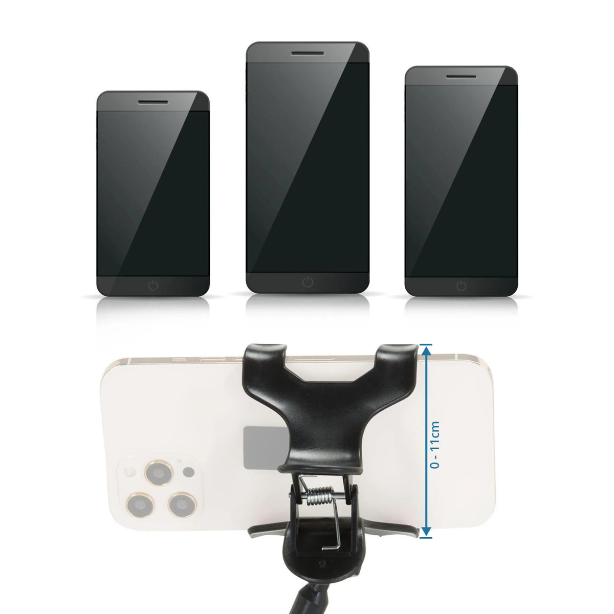 Matkapuhelimen & tabletin pidike FLEXMOBI-pidikkeen säädettävä kiinnike, aukon koko 0-11 cm, valmistaja hjh OFFICE