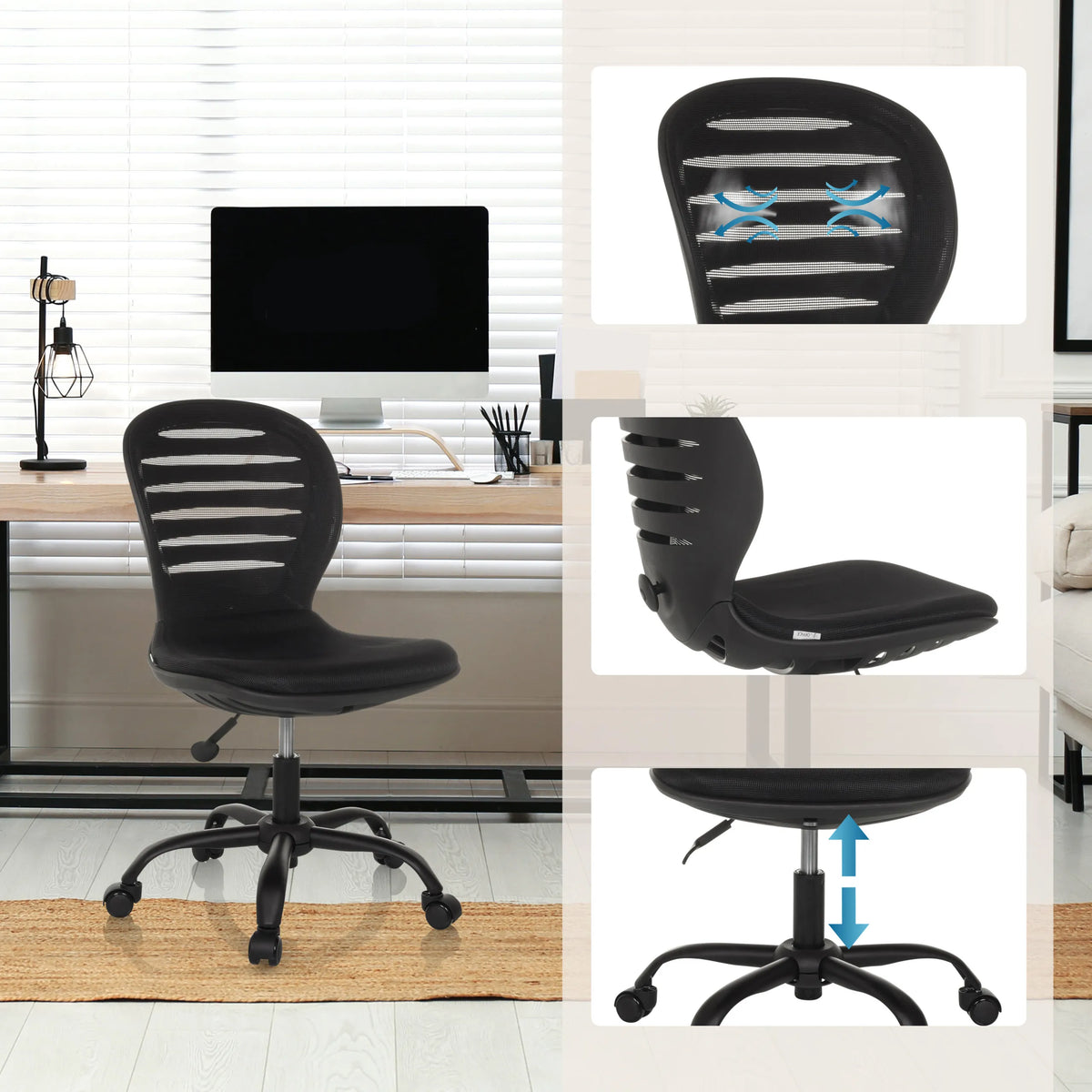 Musta Home Office -toimistotuoli CASLA, jossa on hengittävä selkänoja ja kaasujousitus, valmistaja hjh OFFICE