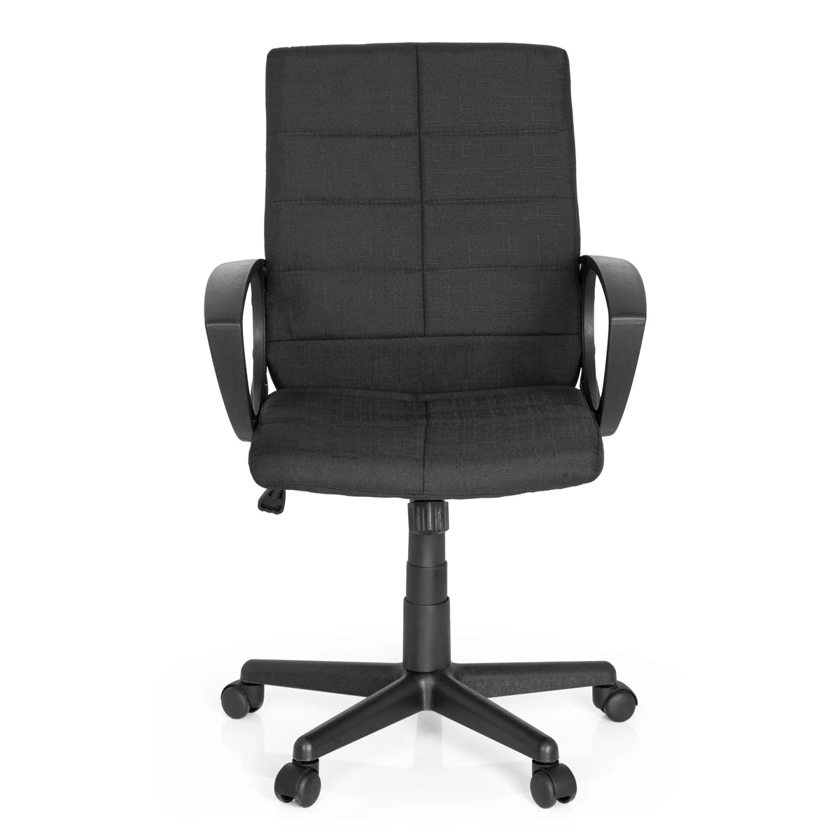 Musta Home Office -toimistotuoli STAR-TEC CL300 käsinojilla ja viisisakaraisella rullajalustalla, valmistaja MyBuero – 360 asteen näkymä (etunäkymä 0°)