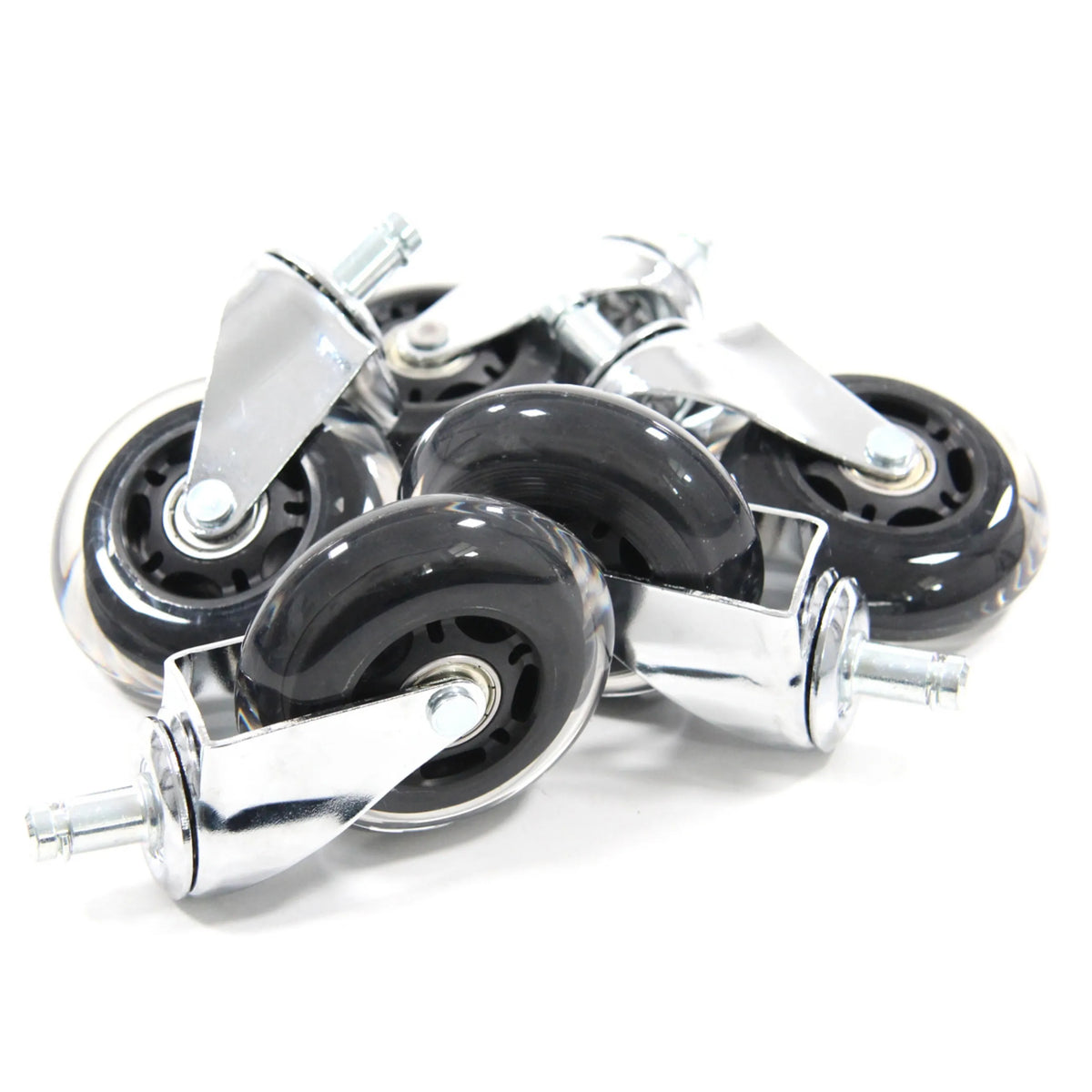 Viisi hopeista 5x ROLO SKATE CT 11mm/75mm-tuolin rullaa koville lattioille mustilla rullauspinnoilla, valmistaja hjh OFFICE