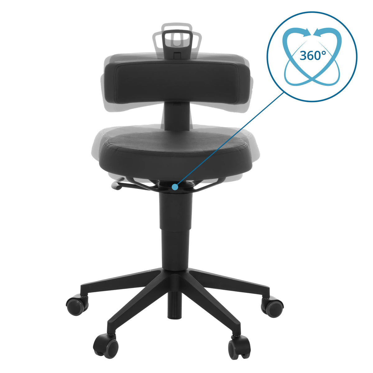 TOP WORK FLEX PU-pyörivän jakkaran 360 asteen kääntötoiminto mustana keinonahkaverhoilulla, valmistaja hjh OFFICE