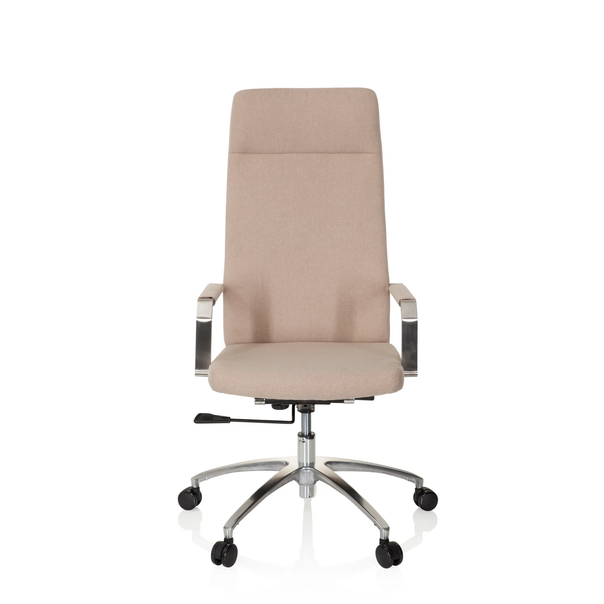 Beige Home Office -toimistotuoli SARANTO PLUS I käsinojilla ja viisipisteisellä rullajalustalla, valmistaja hjh OFFICE – 360 asteen näkymä (etunäkymä 0°)
