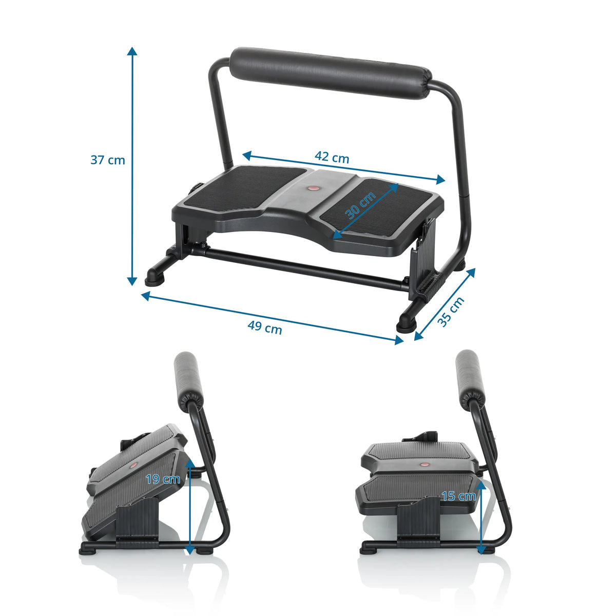 Maßzeichnung der Fußablage PODI F mit einer Breite von 49 cm und Höhe von 37 cm von hjh OFFICE