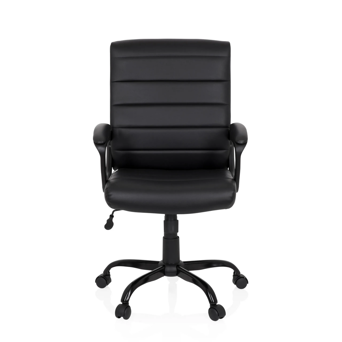 Musta Home Office -toimistotuoli ERGOSMOOTH BIG tikatuilla pehmusteilla ja viisijalkaisella pyörillä, valmistaja hjh OFFICE – 360 asteen näkymä (etunäkymä 0°)