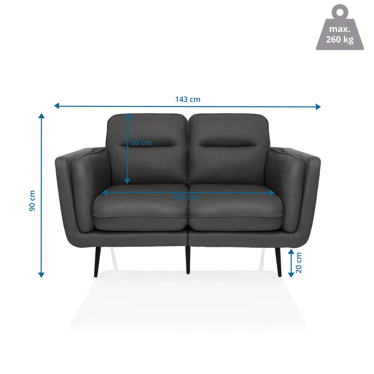 Leposohva VINTALUX mittojen piirustus, leveys 143 cm ja korkeus 90 cm, valmistaja hjh LIVING