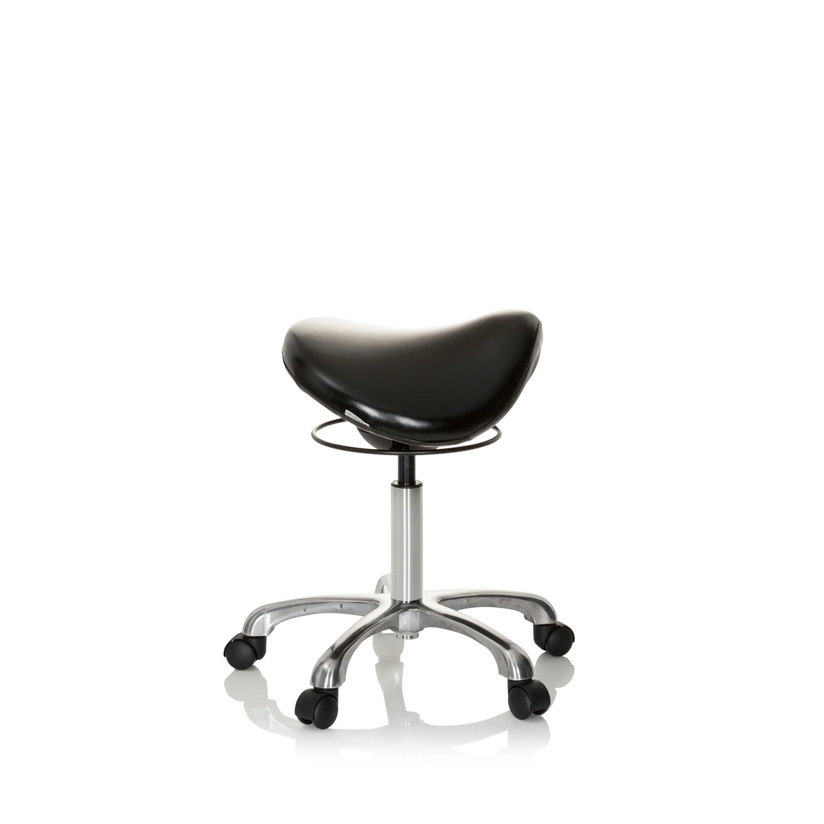 Musta Satulatuolit ORTHO SIT jalkaristeellä ja viidellä pyörällä, valmistaja hjh OFFICE – 360 asteen näkymä (sivuprofiili 80°)