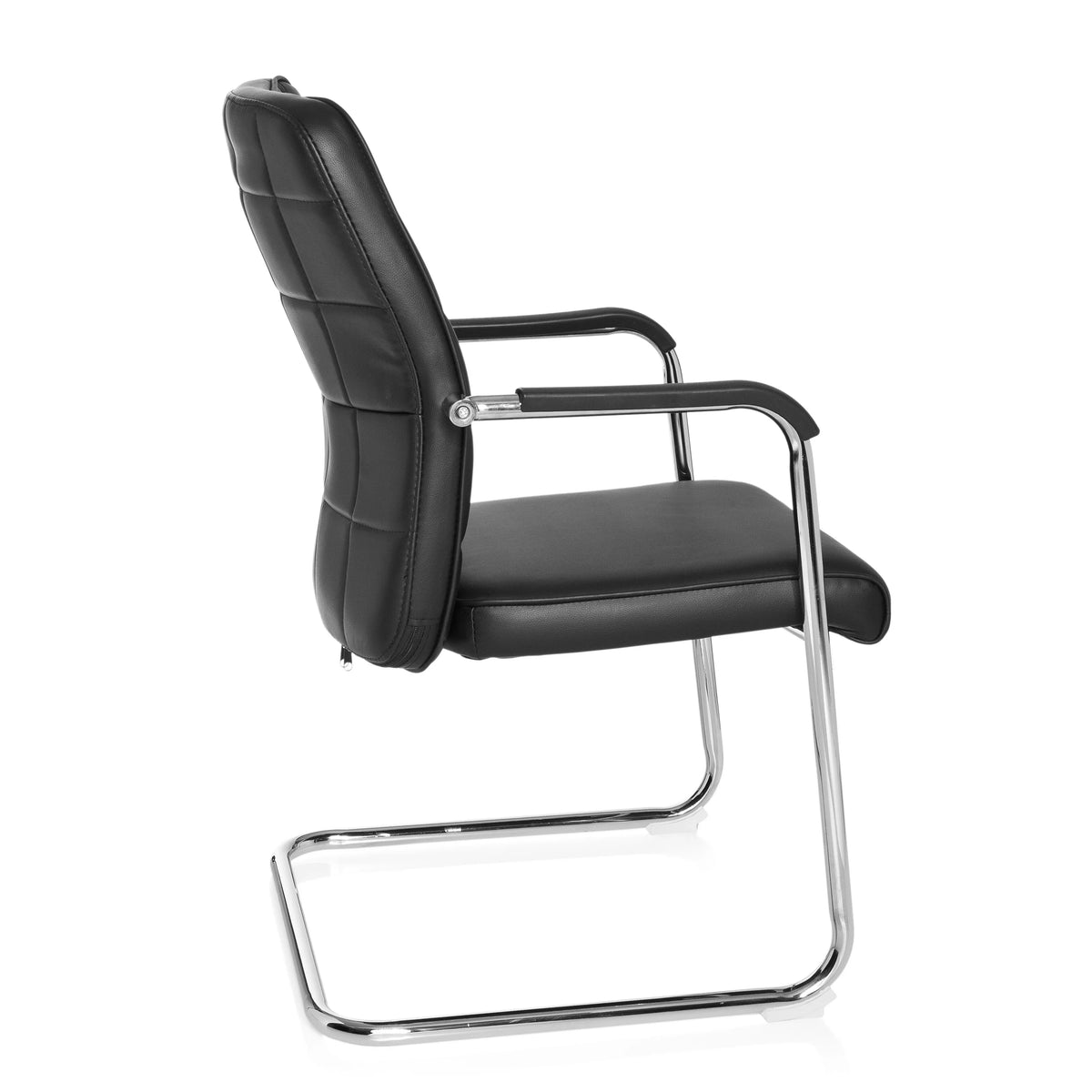 Schwarzer Freischwinger FLEXO V mit quadratischer Steppung und Armlehnen von hjh OFFICE – 360-Grad-Ansicht (Seitenprofil 100°)