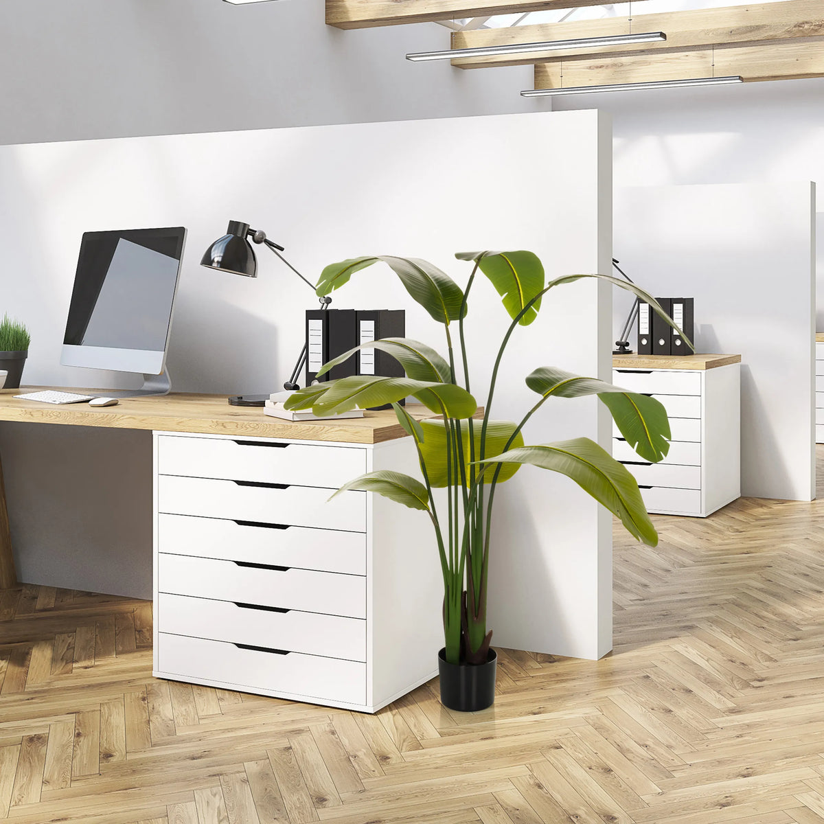 Vihreä tekokasvi BANANE mustassa ruukussa toimistossa, valmistaja hjh OFFICE
