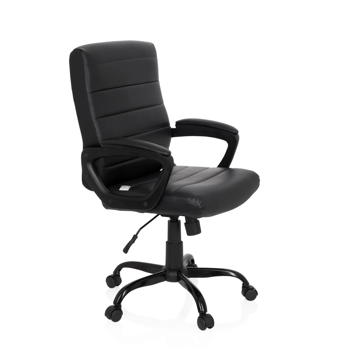 Musta Home Office -toimistotuoli ERGOSMOOTH BIG tikatuilla pehmusteilla ja viisijalkaisella pyörillä, valmistaja hjh OFFICE – 360 asteen näkymä (etuviistonäkymä 60°)