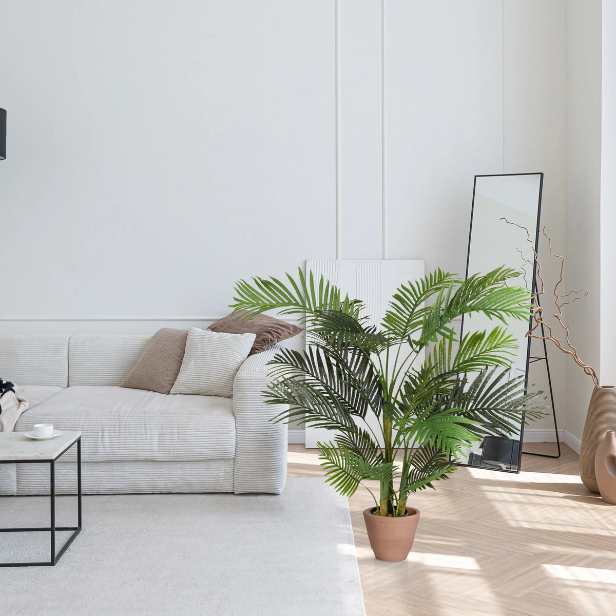 Vihreä tekokasvi ARECA II ruskeassa ruukussa, valmistaja hjh OFFICE