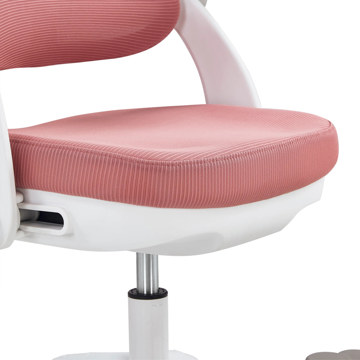 Lasten pyörivän tuolin Kiddy Smart Step vaaleanpunainen pehmustettu istuin ja valkoinen runko, valmistaja hjh OFFICE