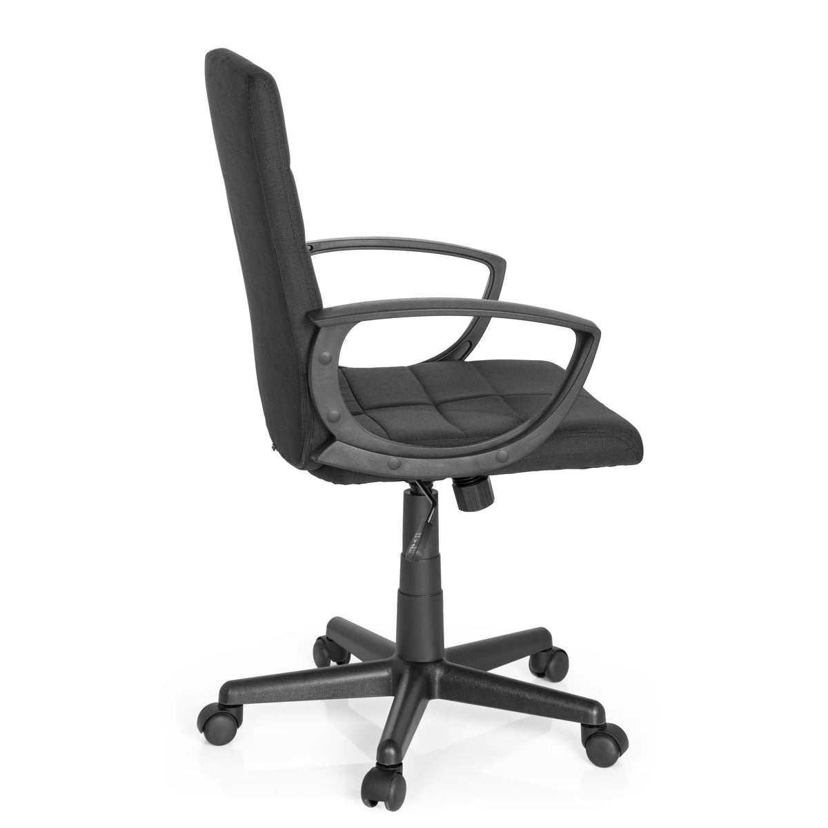 Musta Home Office -toimistotuoli STAR-TEC CL300 käsinojilla ja viisisakaraisella rullajalustalla, valmistaja MyBuero – 360 asteen näkymä (sivuprofiili 100°)