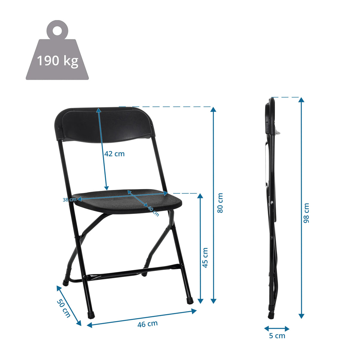 Ulkotuoli TUDELA XXL B tekninen piirustus, korkeus 80 cm ja kantavuus 190 kg, valmistaja hjh OFFICE