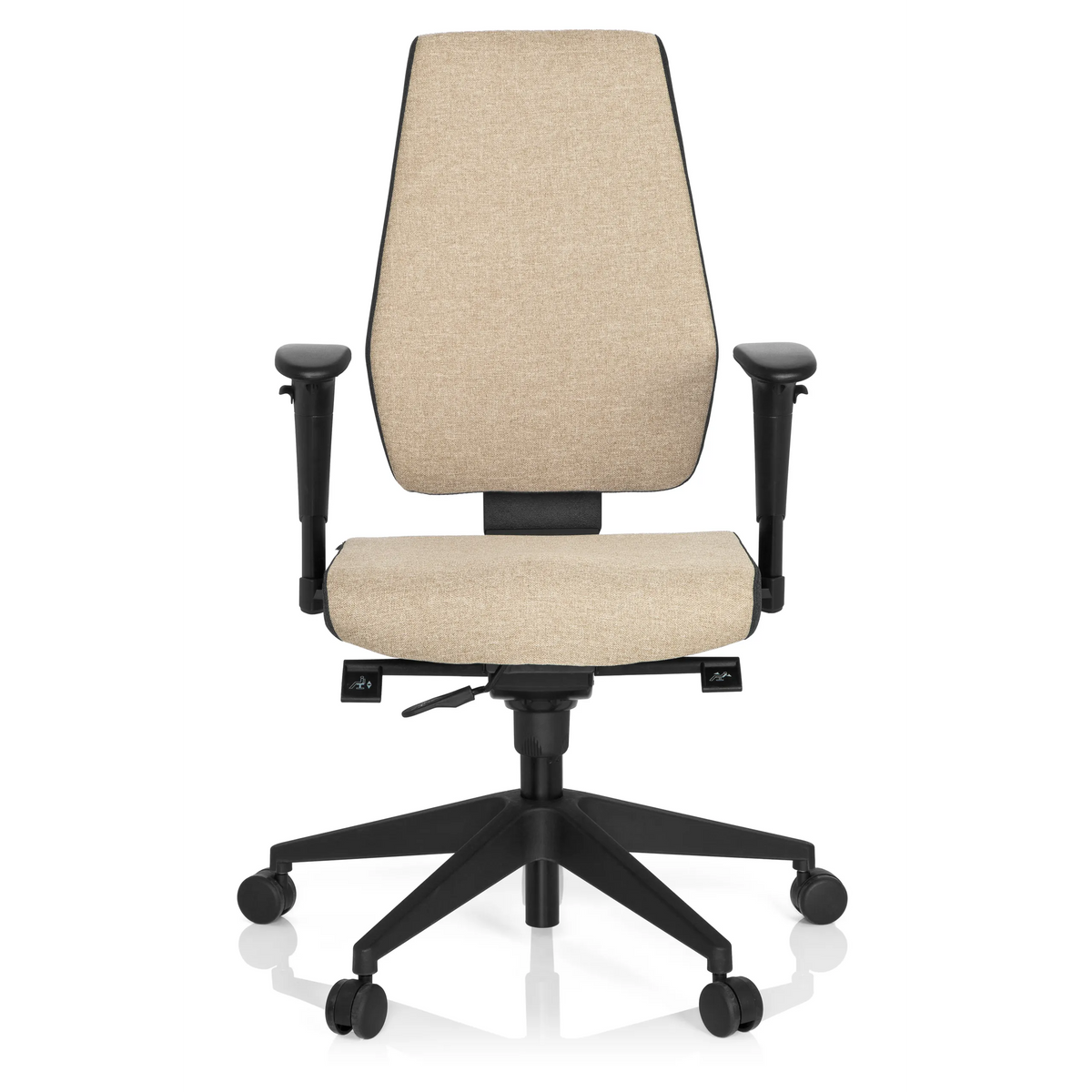 Beige Ammattitason toimistotuoli PRO-TEC 500 käsinojilla ja mustalla viisipyöräisellä jalustalla, valmistaja hjh OFFICE – 360 asteen näkymä (etunäkymä 0°)