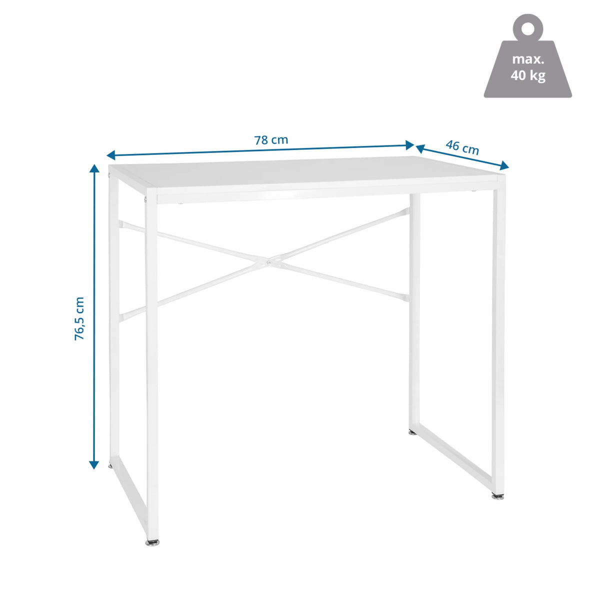 Kirjoituspöytä EASY UP H I mittojen piirustus, 78 × 46 cm ja maksimikuormitus 40 kg, valmistaja hjh OFFICE