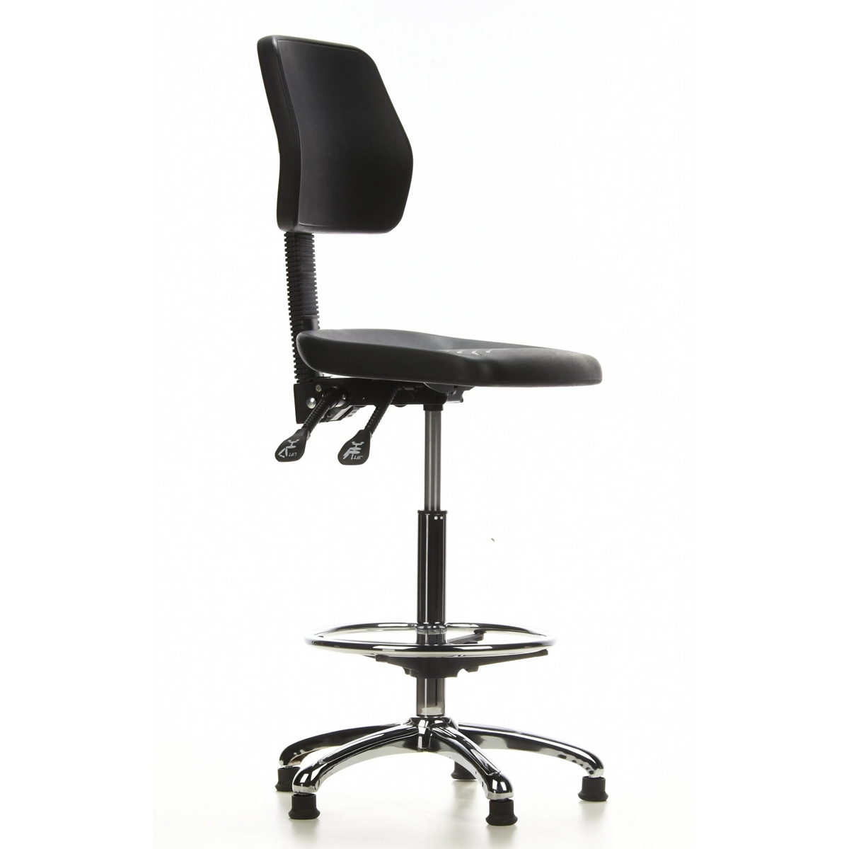 Schwarzer Counterstuhl TOP WORK 11 mit Fußring und fünfstrahligem Fußkreuz von hjh OFFICE – 360-Grad-Ansicht (schräge Frontansicht 60°)