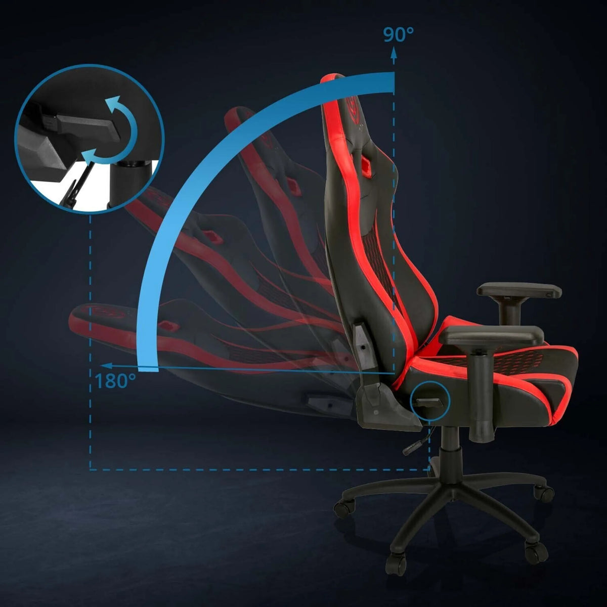 Pelituoli GAMEBREAKER SX 04-tuolin säädettävä selkänoja, kallistuskulma 90°–180°, valmistaja hjh OFFICE
