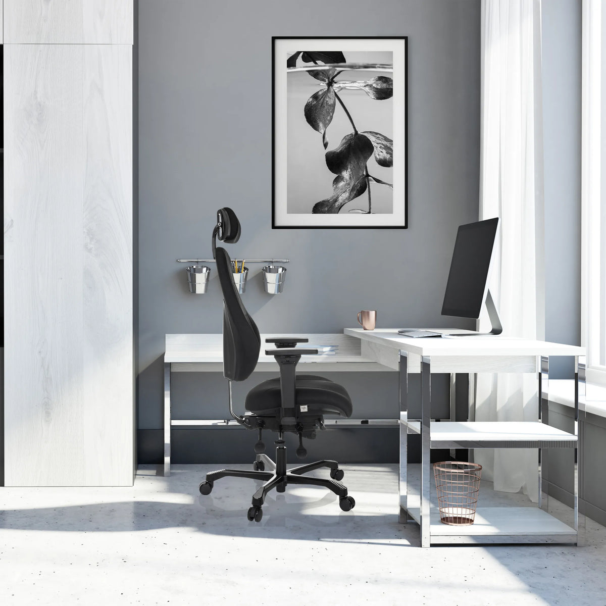 Musta XXL pyörivä tuoli 24 HOURS BASIC niskatuella ja kangasverhoilulla, valmistaja hjh OFFICE