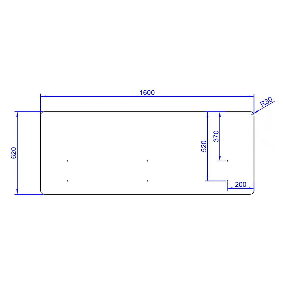 Technische Zeichnung der Tischtrennwand FLEXMIUT D 160 mit 160 x 62 cm von hjh OFFICE