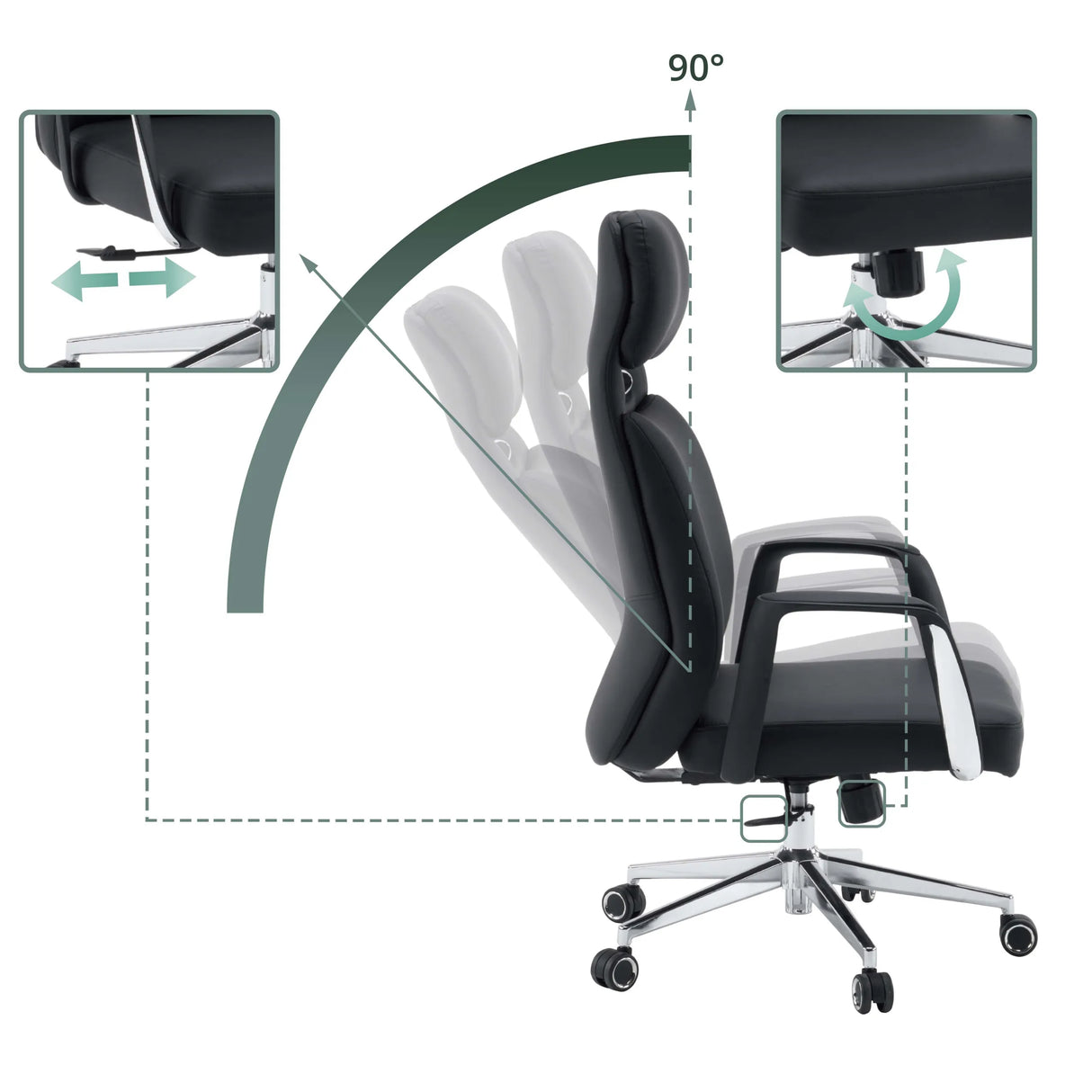 Säädettävä selkänoja 90 asteen kallistuksella, Ammattitason toimistotuoli VELVET ECO, valmistaja hjh OFFICE