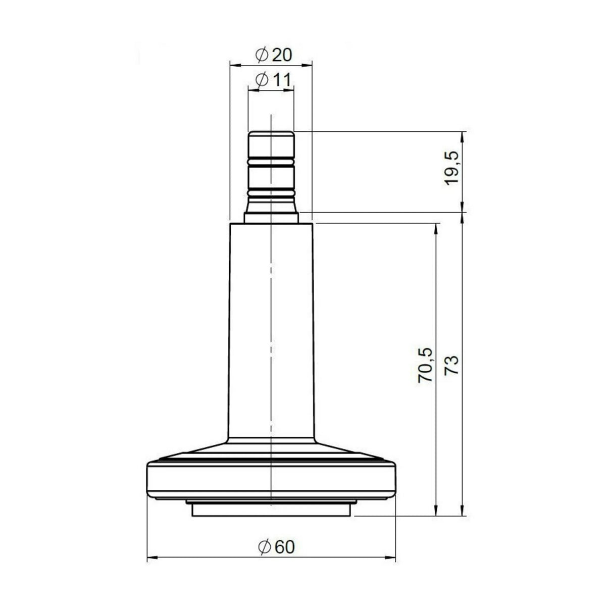 Technische Zeichnung des Stuhlgleiters STATO-M mit einem Durchmesser von 60 mm von hjh OFFICE