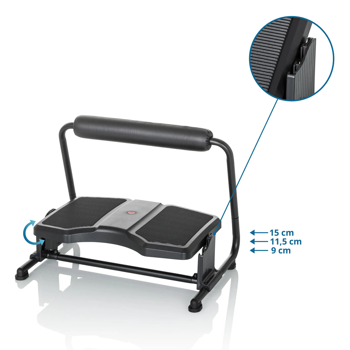 Kolmiportainen korkeussäätö 9 cm, 11,5 cm ja 15 cm Jalkatuki PODI F, valmistaja hjh OFFICE