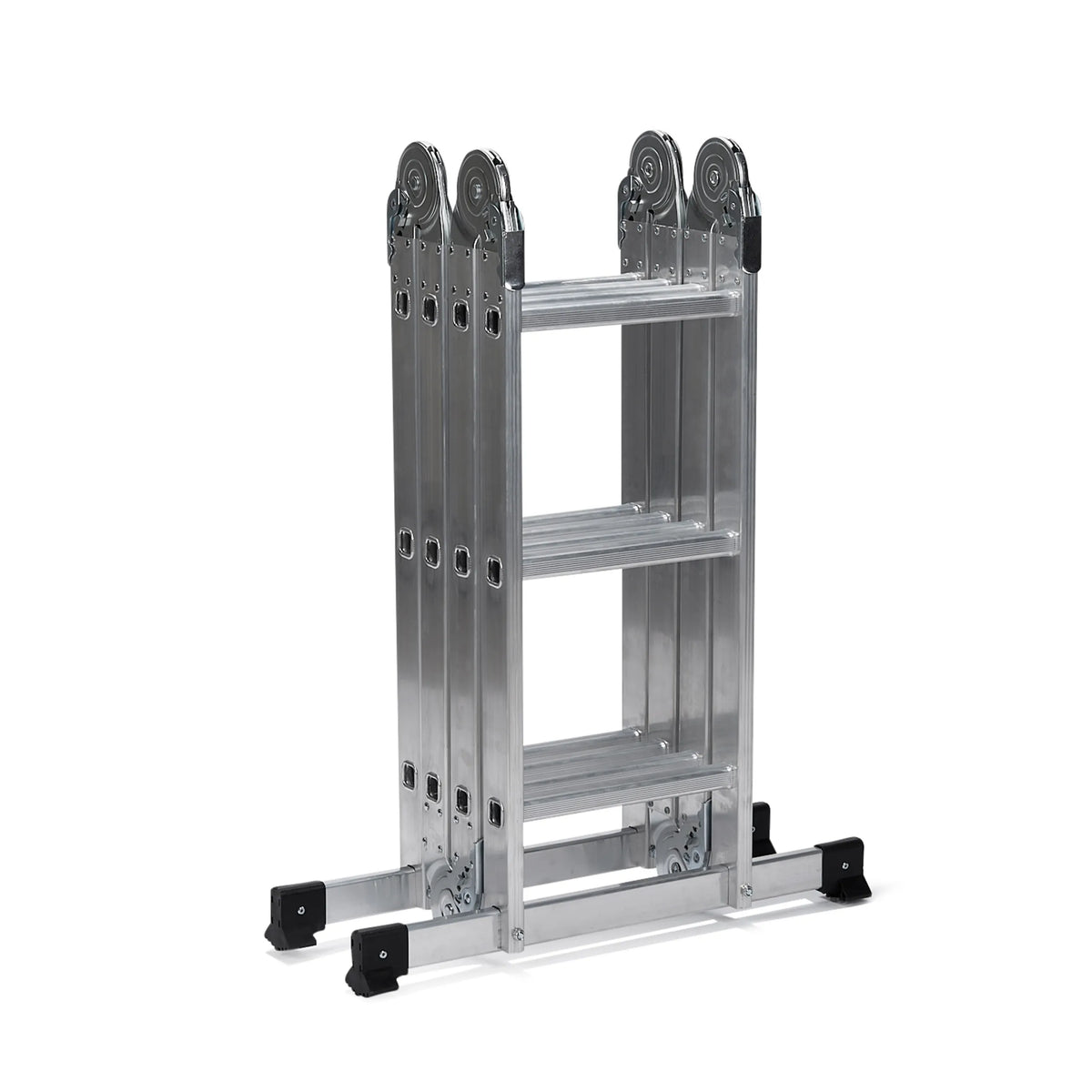 Silberne Klappleiter SOLID W3 aus Aluminium mit zwölf Stufen von hjh OFFICE – 360-Grad-Ansicht (Frontansicht 0°)