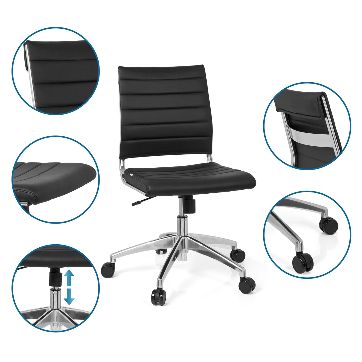 Musta Ammattitason toimistotuoli TRISHA tikkauksilla, kaasujousella ja ristikojalalla pyörillä, valmistaja hjh OFFICE