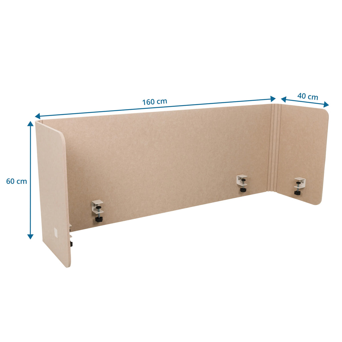 Työpöydän väliseinä FLEXMIUT U mitan piirustus 160 × 60 cm, valmistaja hjh OFFICE