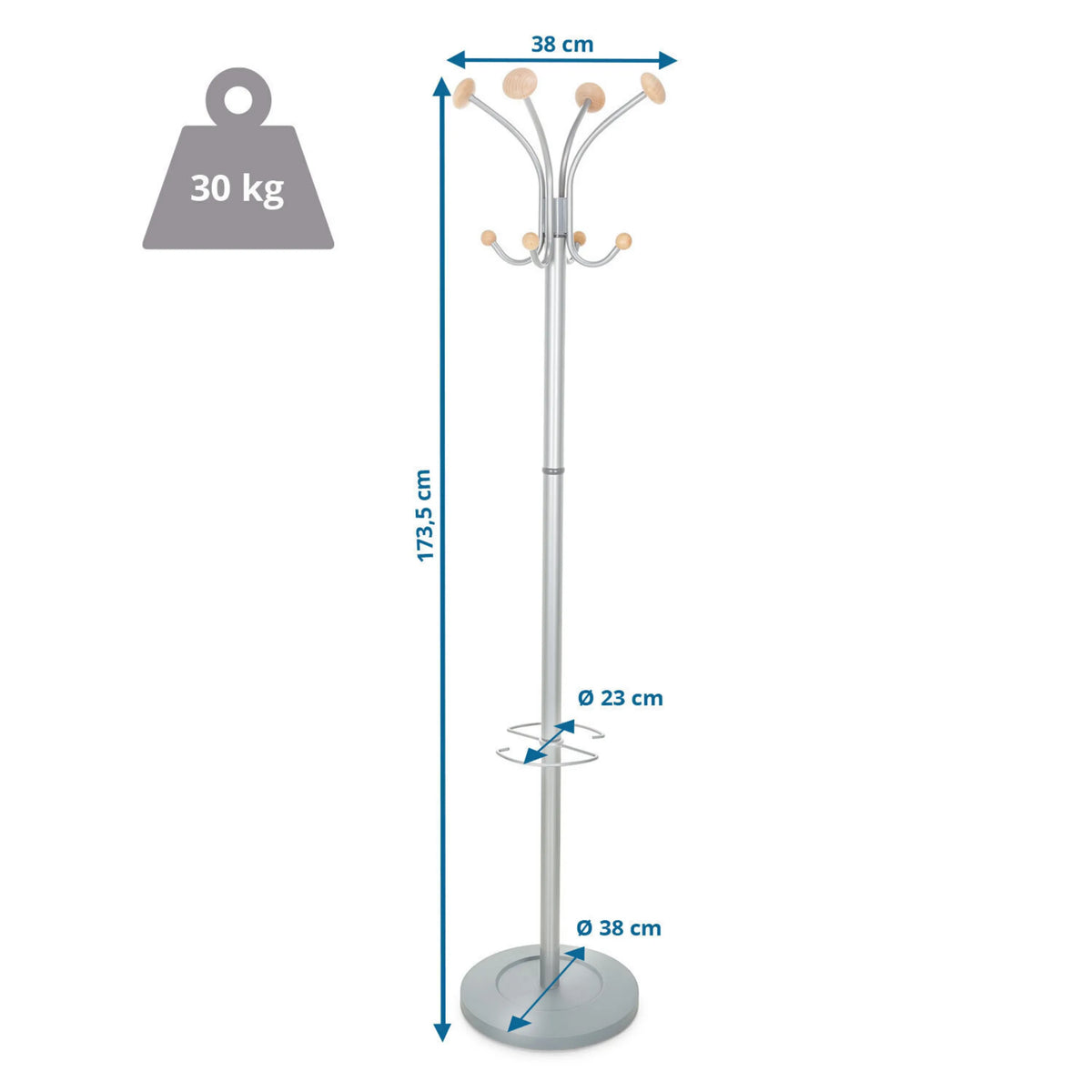 Vaateteline SPACE -tuotteen mittapiirros, korkeus 173,5 cm, valmistaja hjh OFFICE