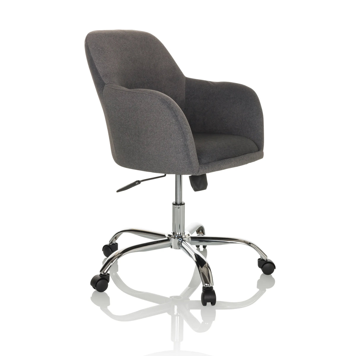 Tummanharmaa Home Office -toimistotuoli SOLAO 300 pehmusteilla ja viisipisteisellä rullajalustalla, valmistaja hjh OFFICE – 360 asteen näkymä (etuviistonäkymä 45°)