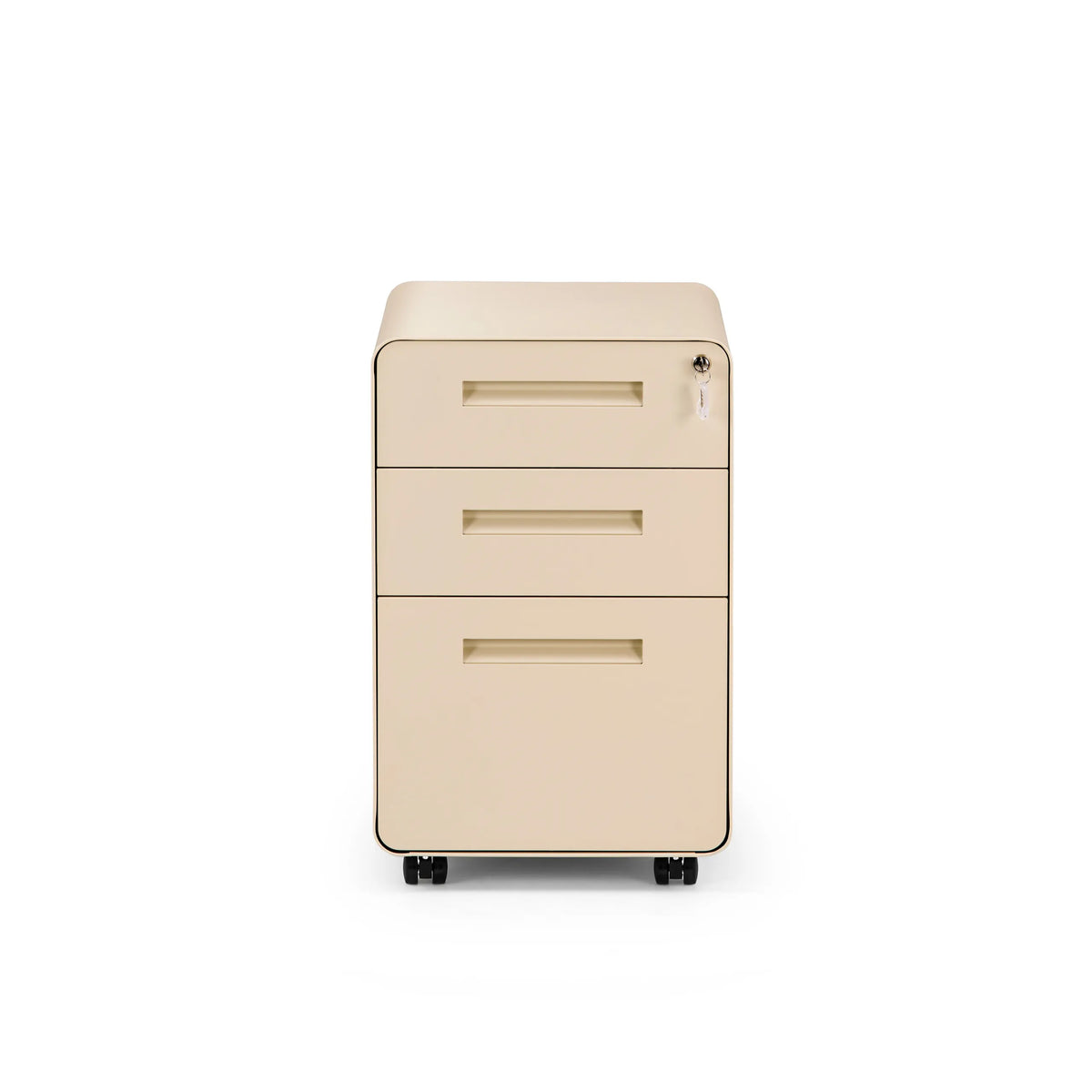 Beige COLOR PLUS I rullalaatikosto metallia, jossa on kolme laatikkoa ja neljä pyörää, valmistaja hjh OFFICE – 360 asteen näkymä (etunäkymä 0°)