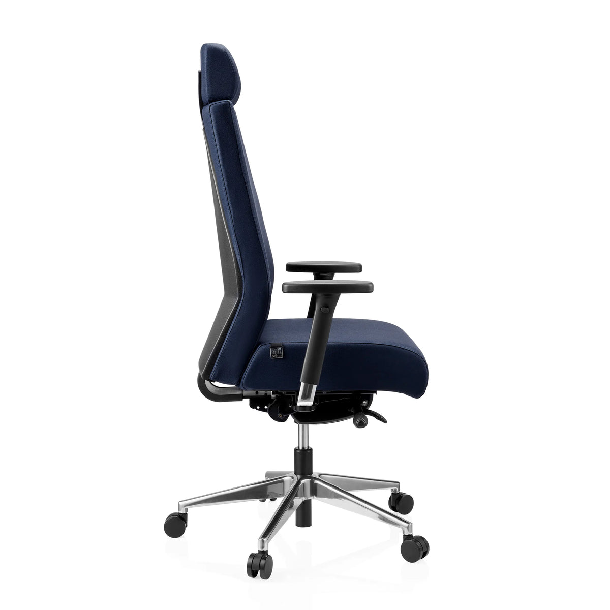 Sininen Ammattitason toimistotuoli PRO-TEC XXL niskatuella ja viisijalkaisella pyörätuella, valmistaja hjh OFFICE – 360 asteen näkymä (sivuprofiili 90°)