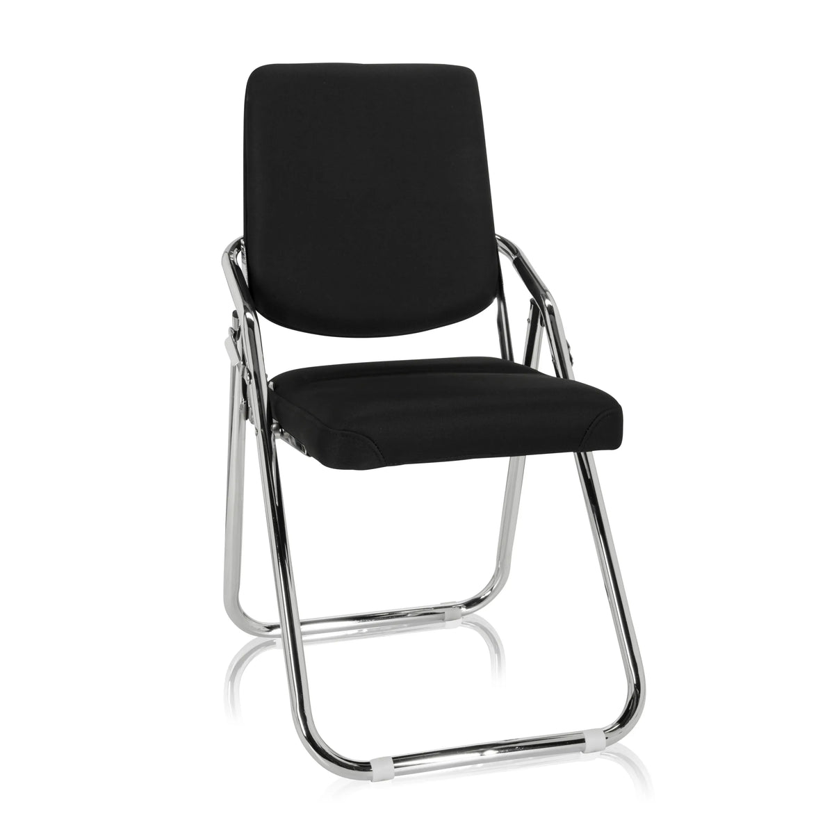 Musta Kokoontaittuva tuoli ESTO kangasverhoilulla ja kromatuilla jaloilla, valmistaja hjh OFFICE – 360 asteen näkymä (etunäkymä 20°)
