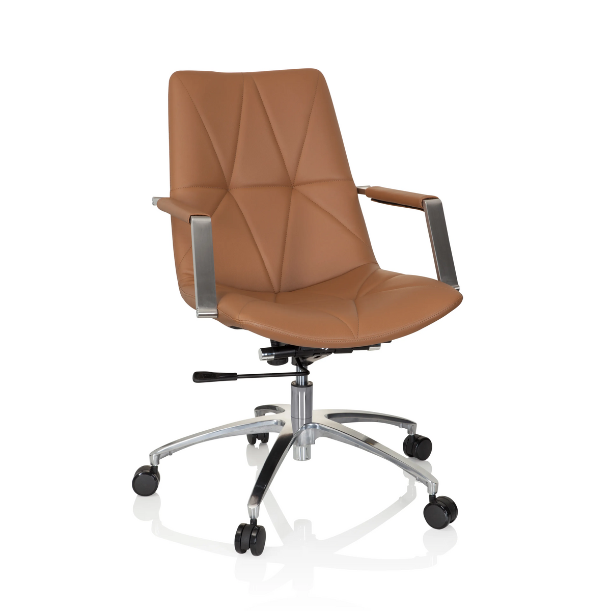 Camelfarbener Homeoffice-Bürostuhl SARANTO II mit Steppung und Fußkreuz mit fünf Rollen von hjh OFFICE – 360-Grad-Ansicht (Frontansicht 20°)