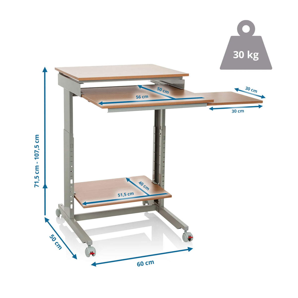 Seisomatyöpöytä WORKSTATION mitat, leveys 60 cm ja kantavuus 30 kg, valmistaja hjh OFFICE
