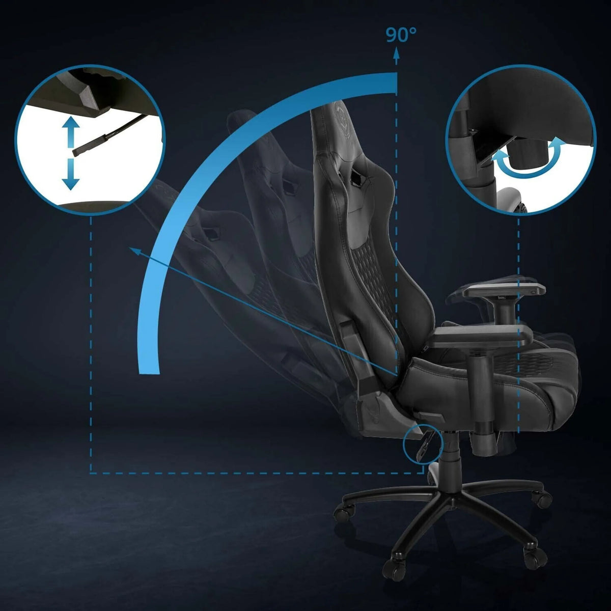 Pelituoli GAMEBREAKER SX 04-tuolin säädettävä selkänoja 90 asteeseen, valmistaja hjh OFFICE
