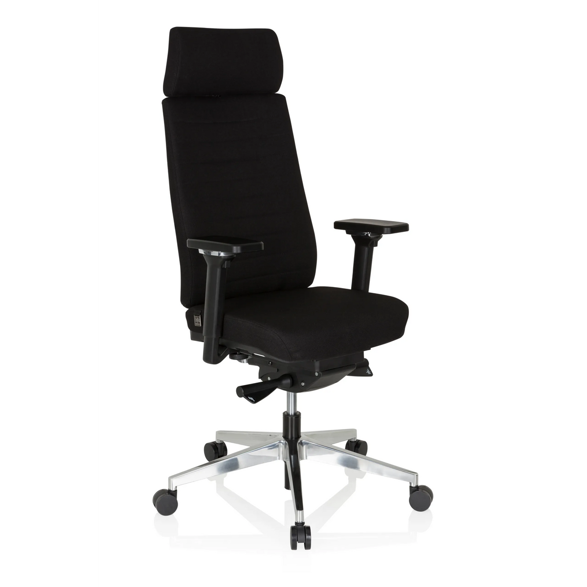 Musta Ammattitason toimistotuoli MOVE-TEC PRO 3D niskatuella ja viisipyöräisellä jalustalla, valmistaja hjh OFFICE – 360 asteen näkymä (etuviistonäkymä 40°)