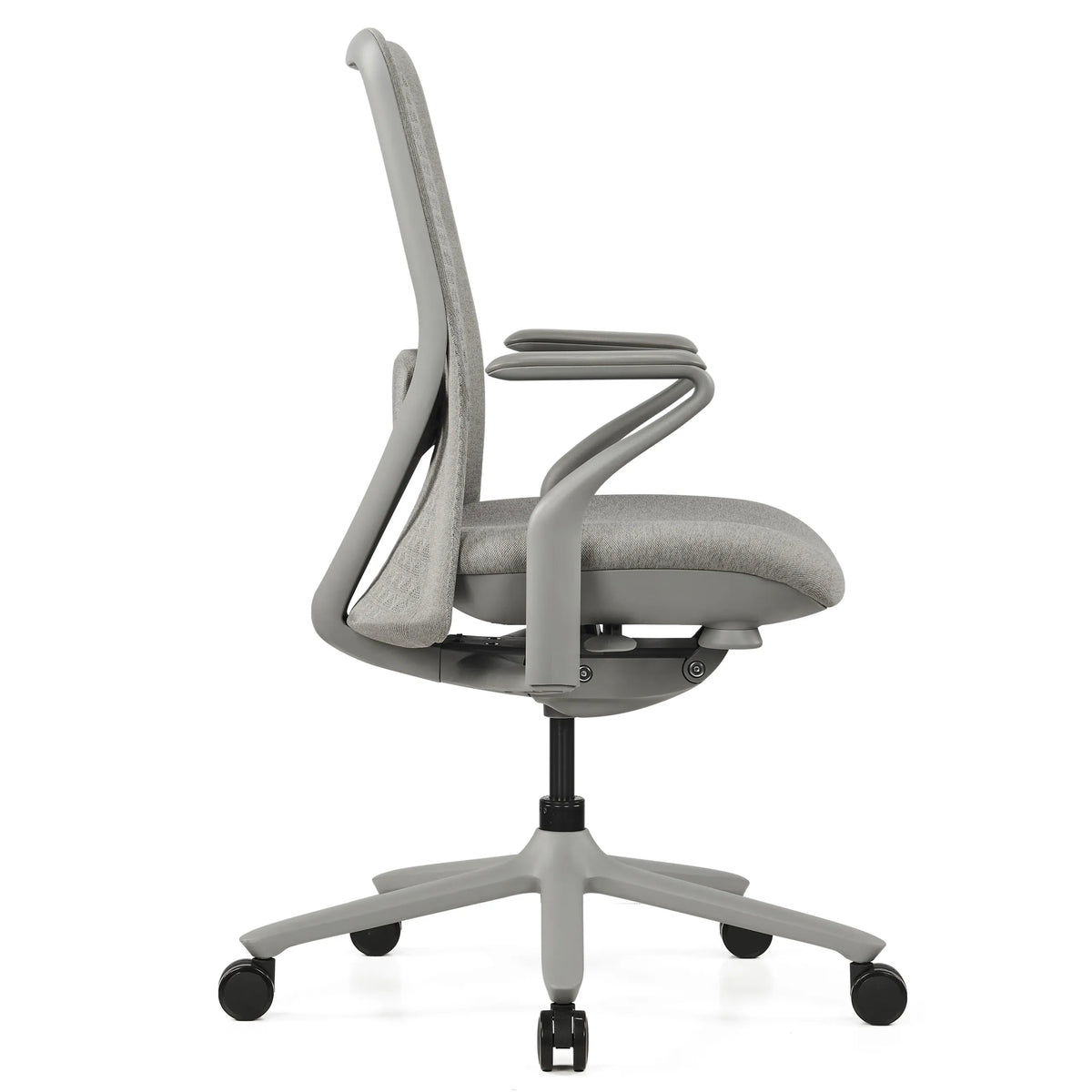 Harmaa High End -toimistotuoli VERVIO sivukuvassa ristikon ja käsinojien kera, valmistaja hjh OFFICE