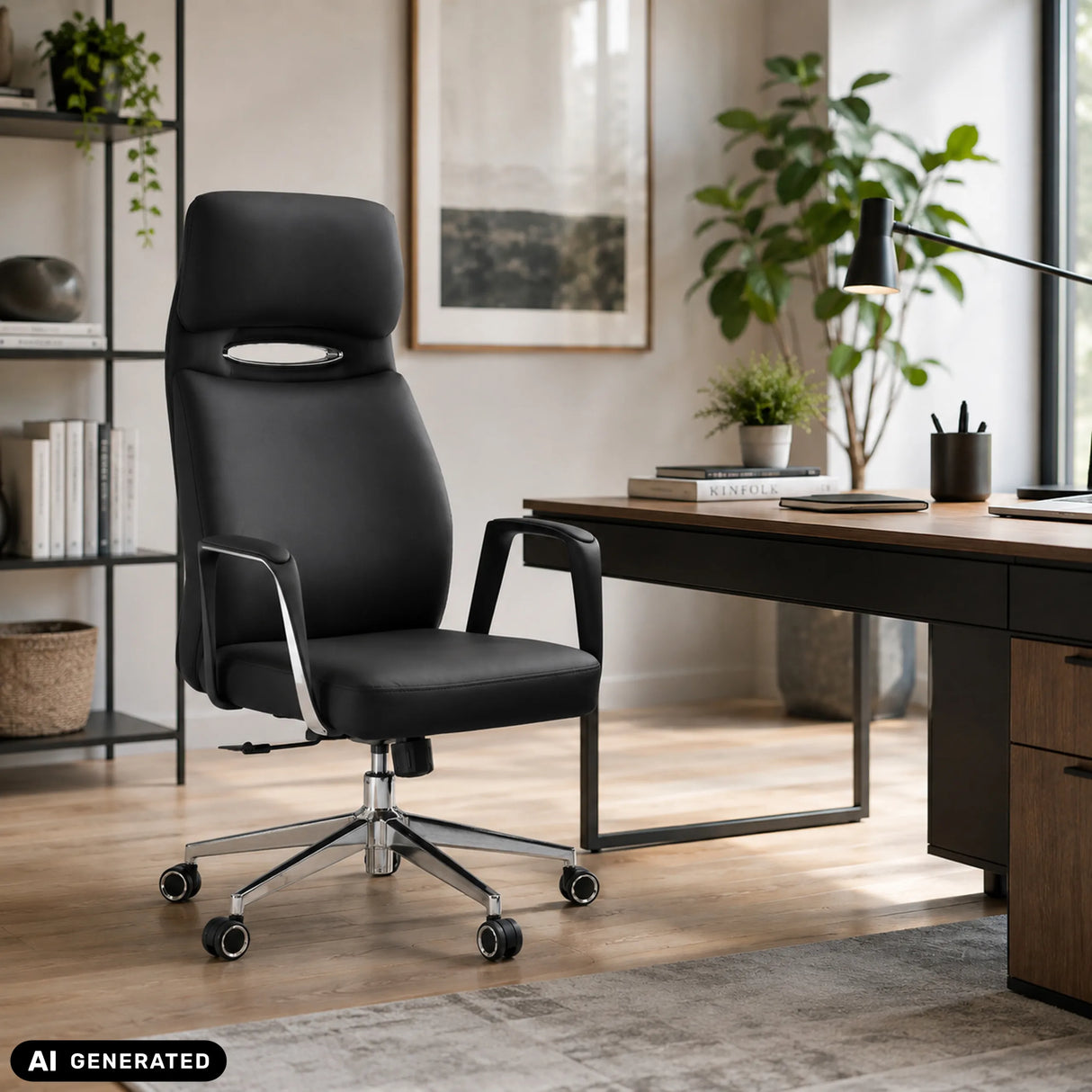 Ammattitason toimistotuoli VELVET ECO mustana kromirungolla ja mattorullilla, valmistaja hjh OFFICE