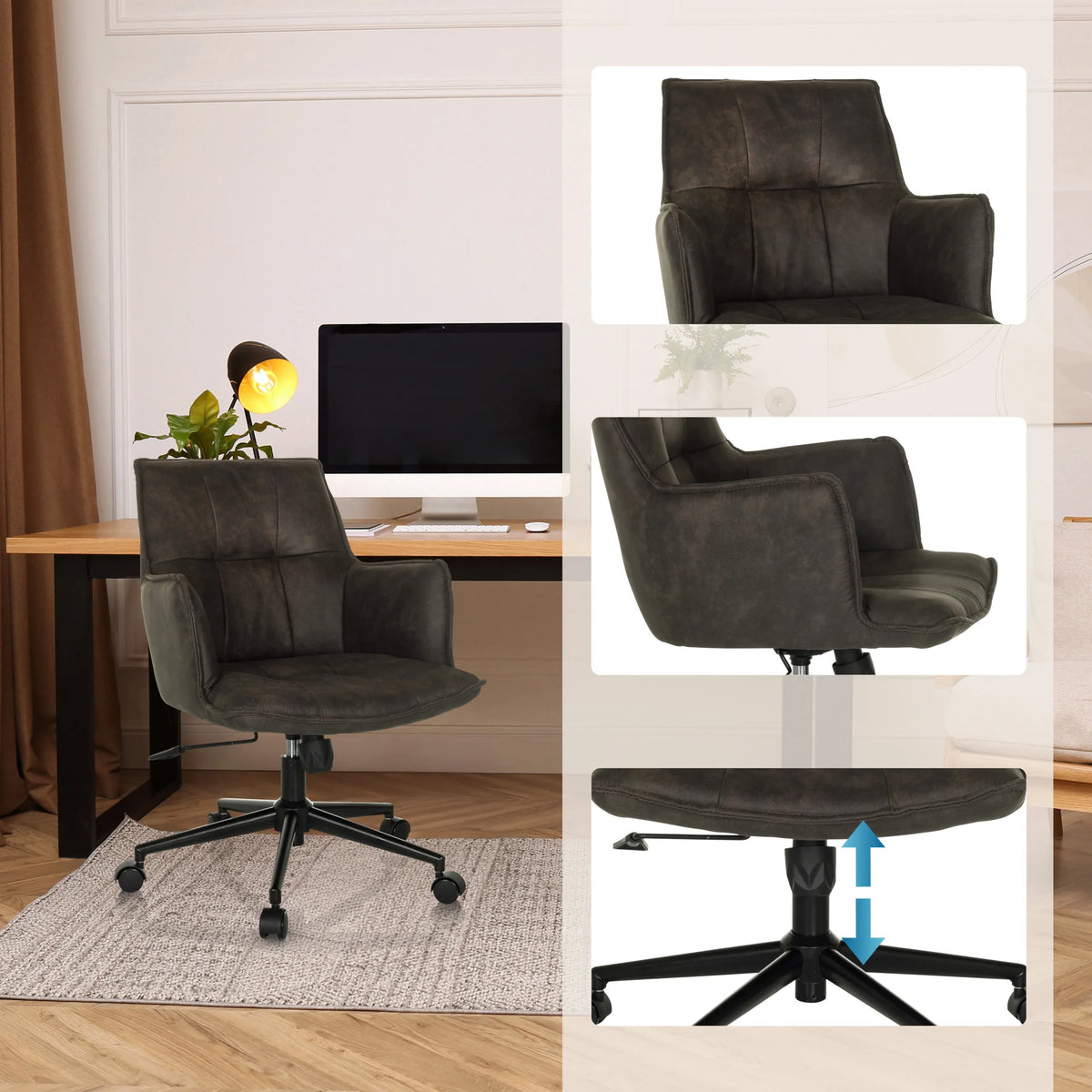 Tummanharmaa Home Office -toimistotuoli SOLAO LIFE korkeussäädettävällä jalustalla, valmistaja hjh LIVING
