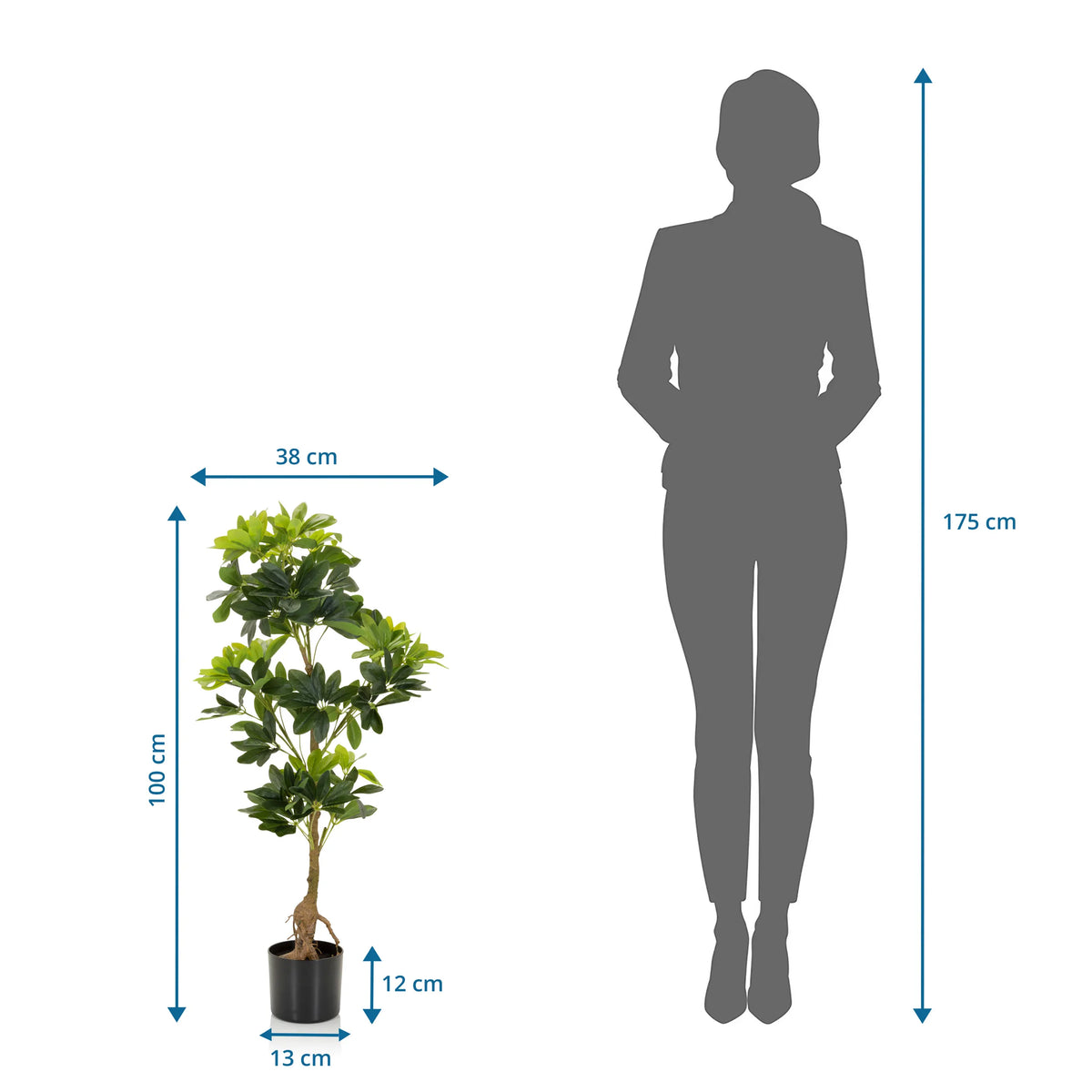Mitoituskuva Tekokasvi SCHEFFLERA, korkeus 100 cm ja leveys 38 cm, valmistaja hjh OFFICE
