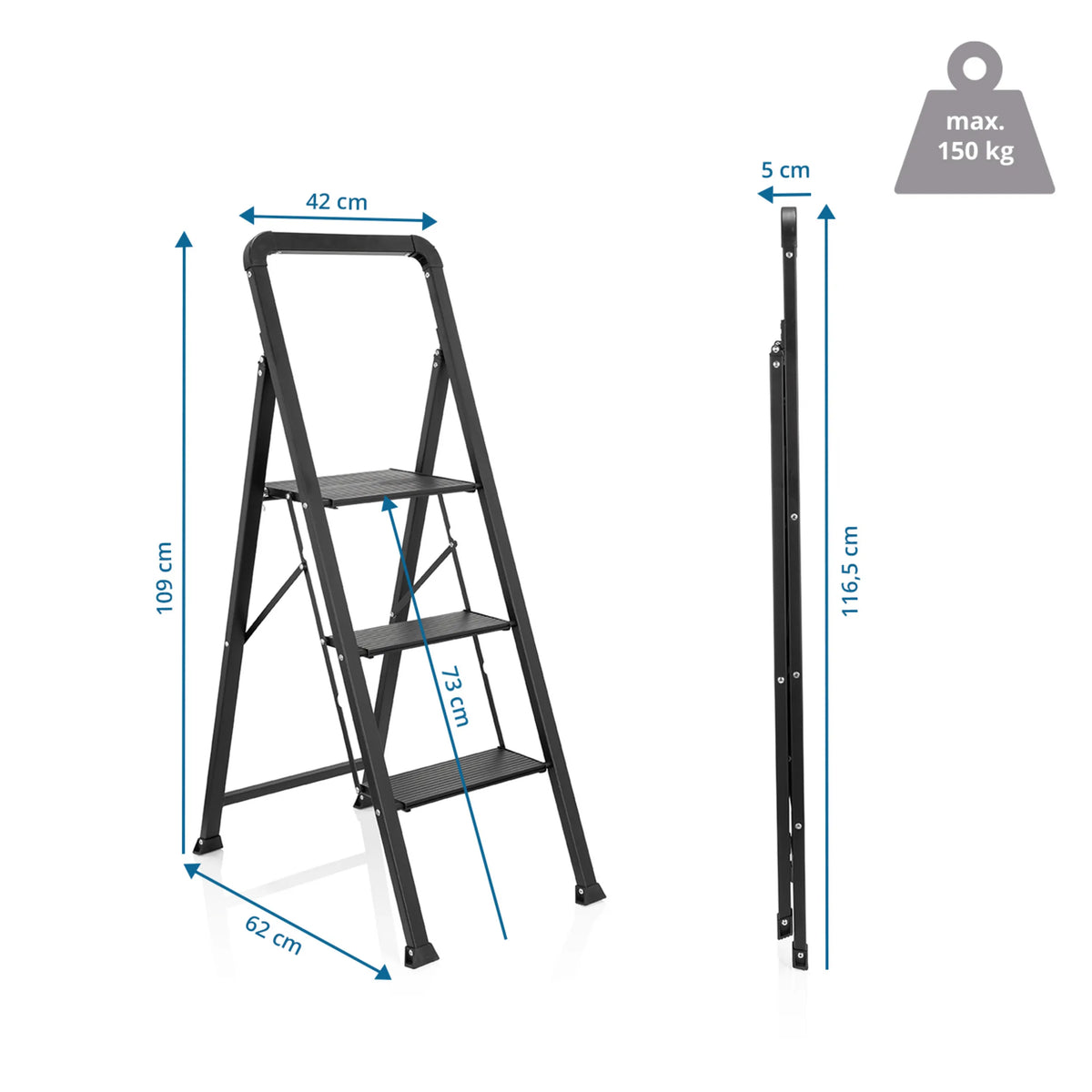 Taitettavat tikkaat SOLID W6 tekninen piirustus, korkeus 109 cm, valmistaja hjh OFFICE