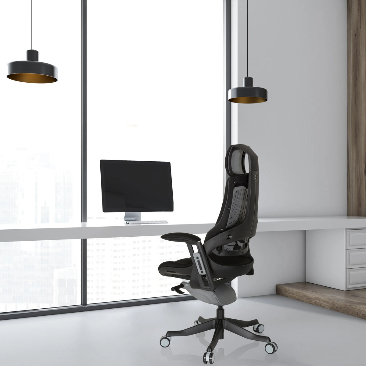 Musta Ammattitason toimistotuoli SPEKTRE BLACK, jossa on verkkoselkänoja ja kangasverhoilu, valmistaja hjh OFFICE