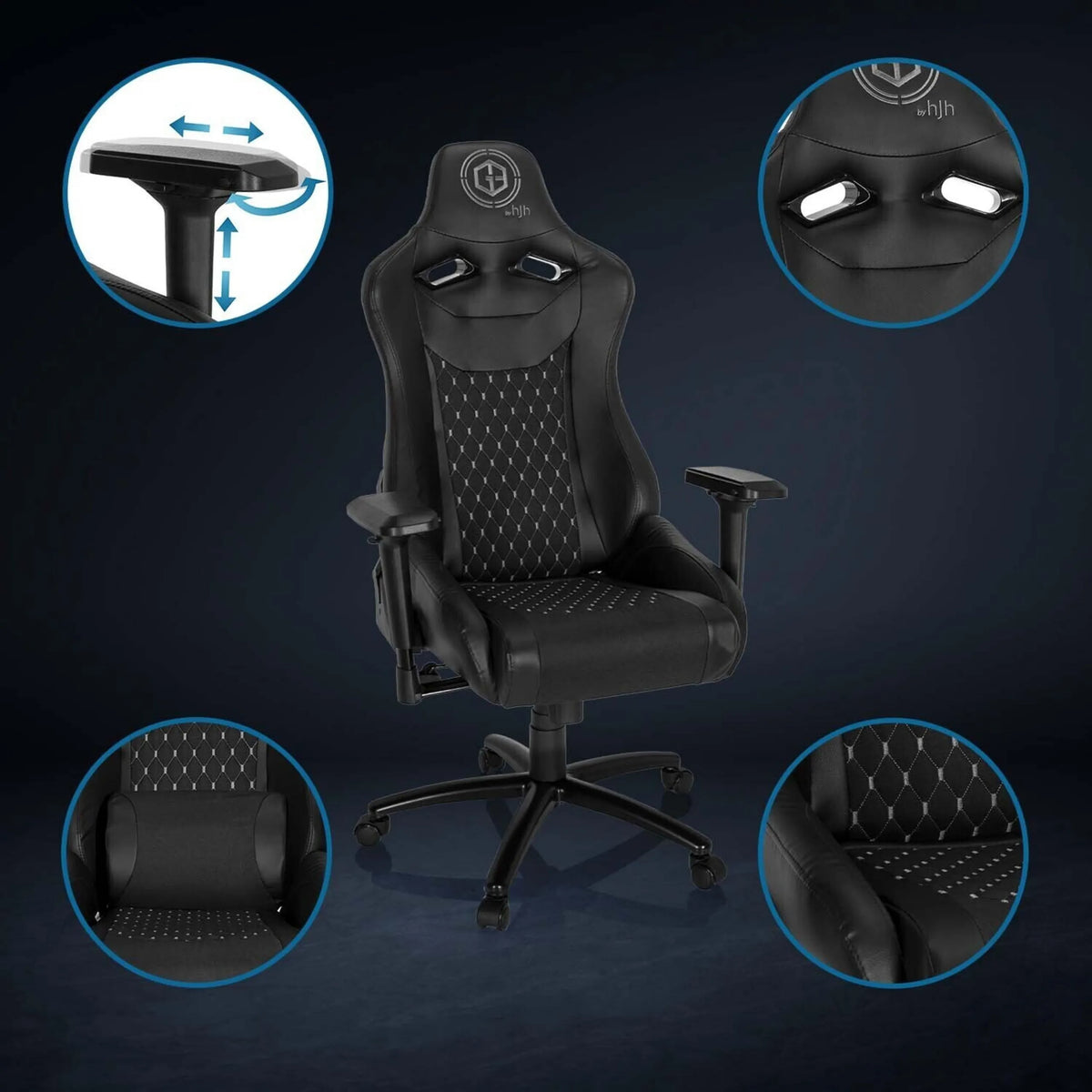 Pelituoli GAMEBREAKER SX 04 mustana, säädettävillä käsinojilla ja tikatulla verhoilulla, valmistaja hjh OFFICE