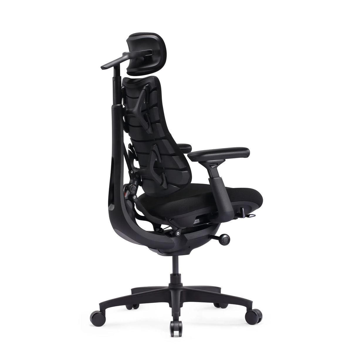 High End -toimistotuoli LiberNovo Omni SE mustana niskatuella ja käsinojilla, valmistaja Libernovo